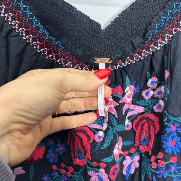 Free People Sun Beams Bardot Embroidered Dress black floral womens size small S - Picture 5 of 9